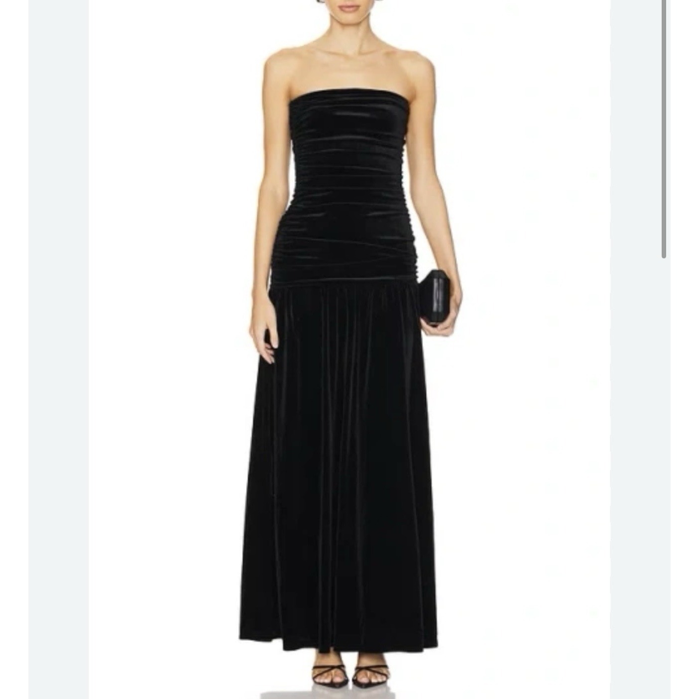 Line & Dot Maxi Dress Womens Medium Black Velvet Strapless Stretch Elegant Nwot